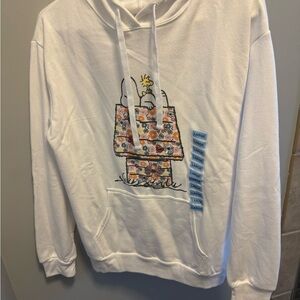 White Floral Snoopy Pullover Hoodie - Large